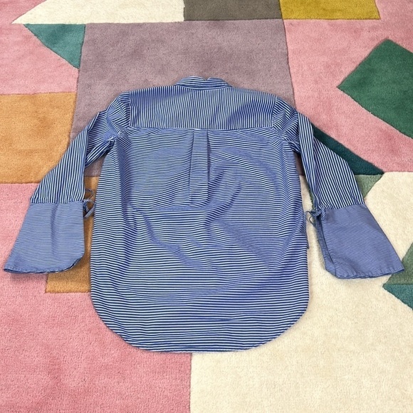 Loft Pin Stripe Bell Sleeve Button Front Blue White Top - Picture 5 of 17
